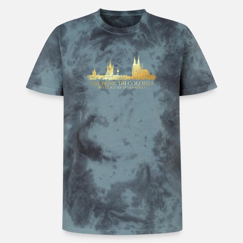 Kölner Skyline mit römischem Köln Spruch Ubi Bene - Unisex Premium Tie Dye T-Shirt - Schwarz/Blau