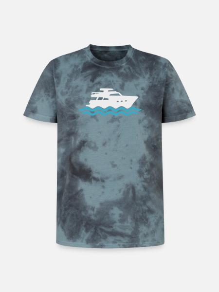 Yacht Silhouette Motorboot - Unisex Premium Tie Dye T-Shirt - Schwarz/Blau