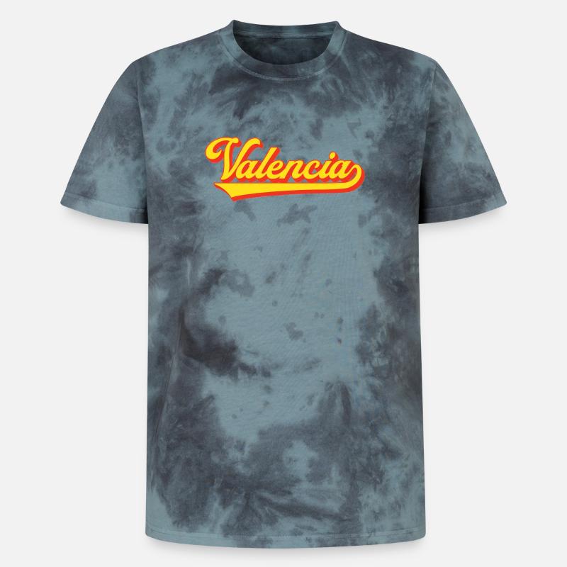 Valencia Script Logo - Unisex Premium Tie-Dye T-Shirt - Black/Blue