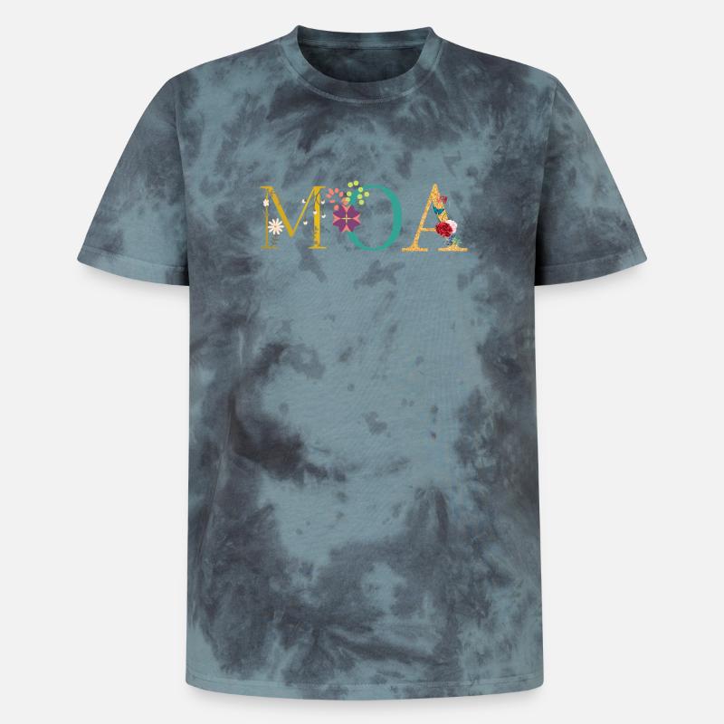 Nom du MOA décoré de fleurs - T-shirt tie-dye premium unisexe - noir/bleu