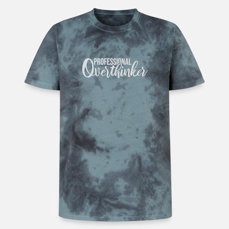 Professional Overthinker Funny Brooding Anxiety Logo - Unisex Premium Tie-Dye T-Shirt - Black/Blue