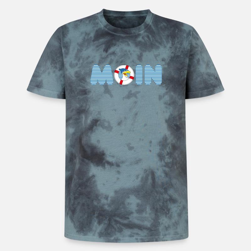 Moin Möve mit Rettungsring - Unisex Premium Tie Dye T-Shirt - Schwarz/Blau