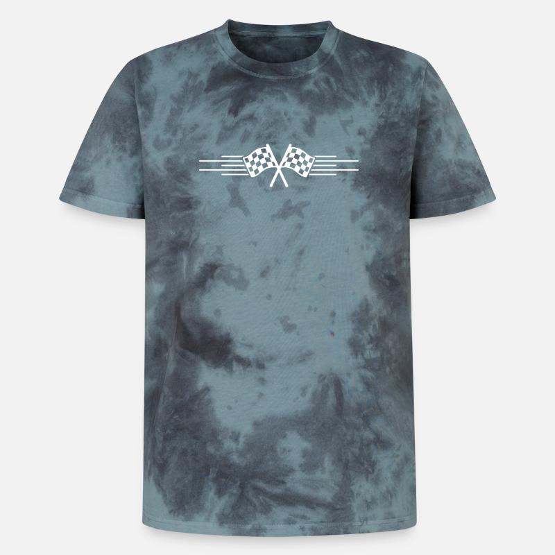 Course de drapeaux de course - T-shirt tie-dye premium unisexe - noir/bleu