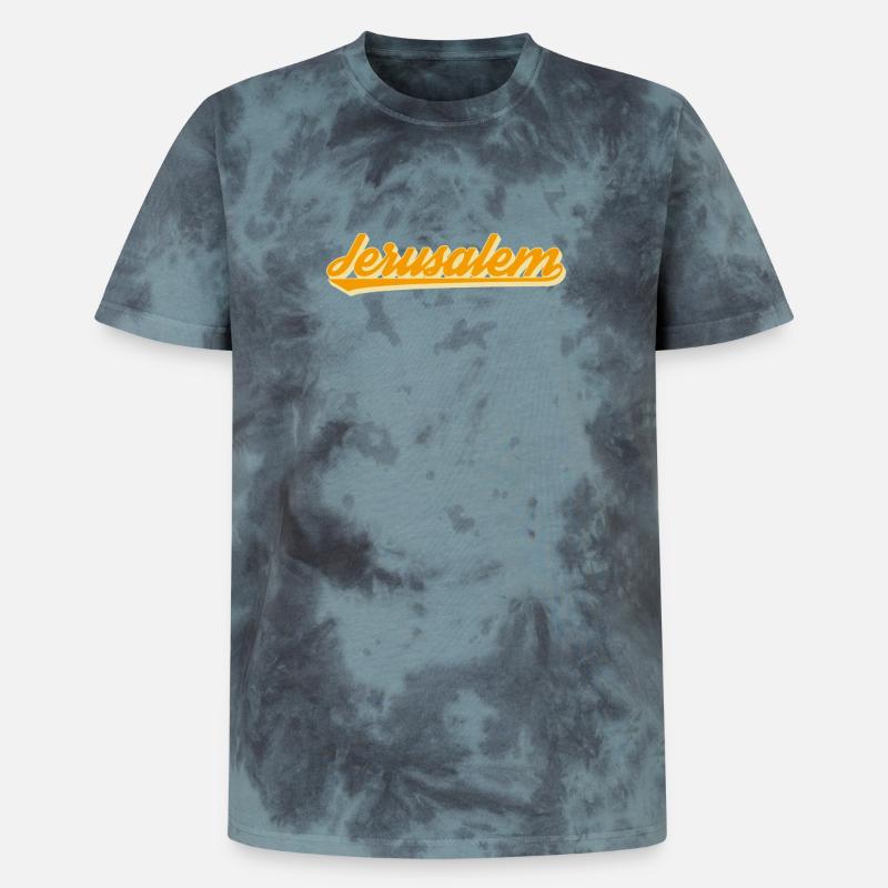 Jerusalem Retro Script - Unisex Premium Tie-Dye T-Shirt - Black/Blue