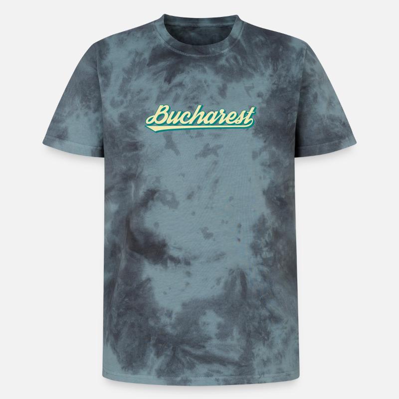 Bucharest Retro Script - Unisex Premium Tie Dye T-Shirt - Schwarz/Blau