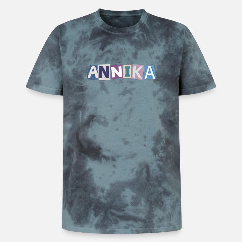 Annika Mädchenname Geschenk Herz Design - Unisex Premium Tie Dye T-Shirt - Schwarz/Blau