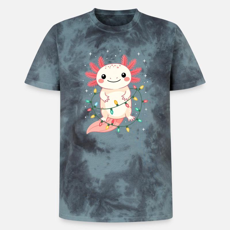 Pull de Noël Axolotl Drôle Mignon - T-shirt tie-dye premium unisexe - noir/bleu