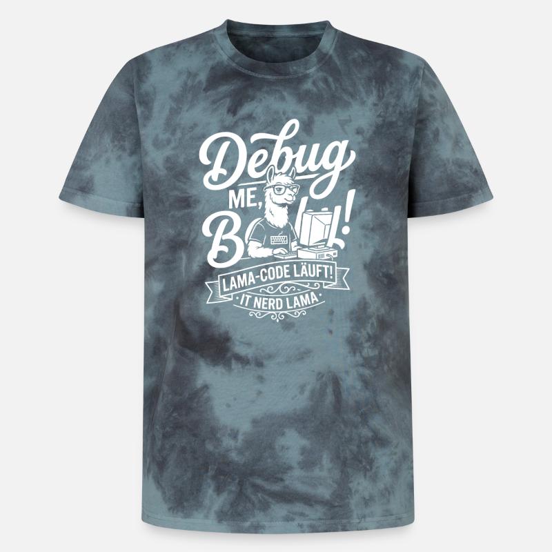 Conception de débogage de code Lama - T-shirt tie-dye premium unisexe - noir/bleu