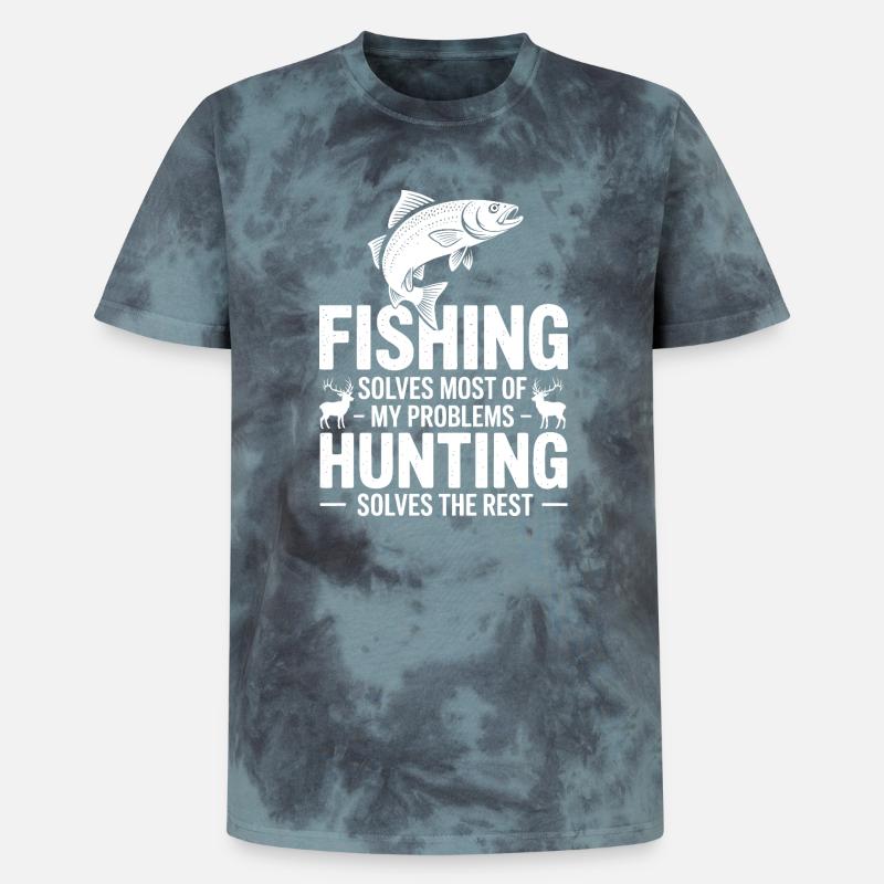 Fishing Solves Most Problems - Unisex Premium Tie-Dye T-Shirt - Black/Blue