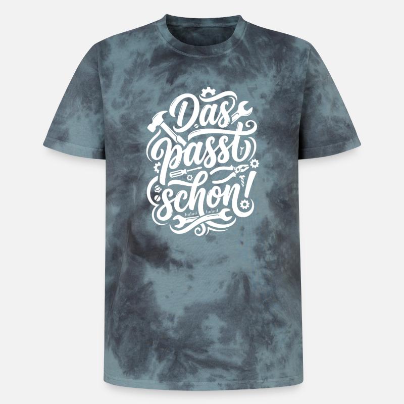 Das passt schon Handwerker Spruch - Unisex Premium Tie Dye T-Shirt - Schwarz/Blau