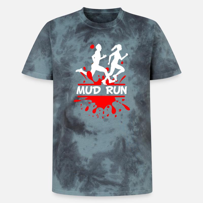 Mud Run Duo – Splash Runner Design - Unisex Premium Tie Dye T-Shirt - Schwarz/Blau