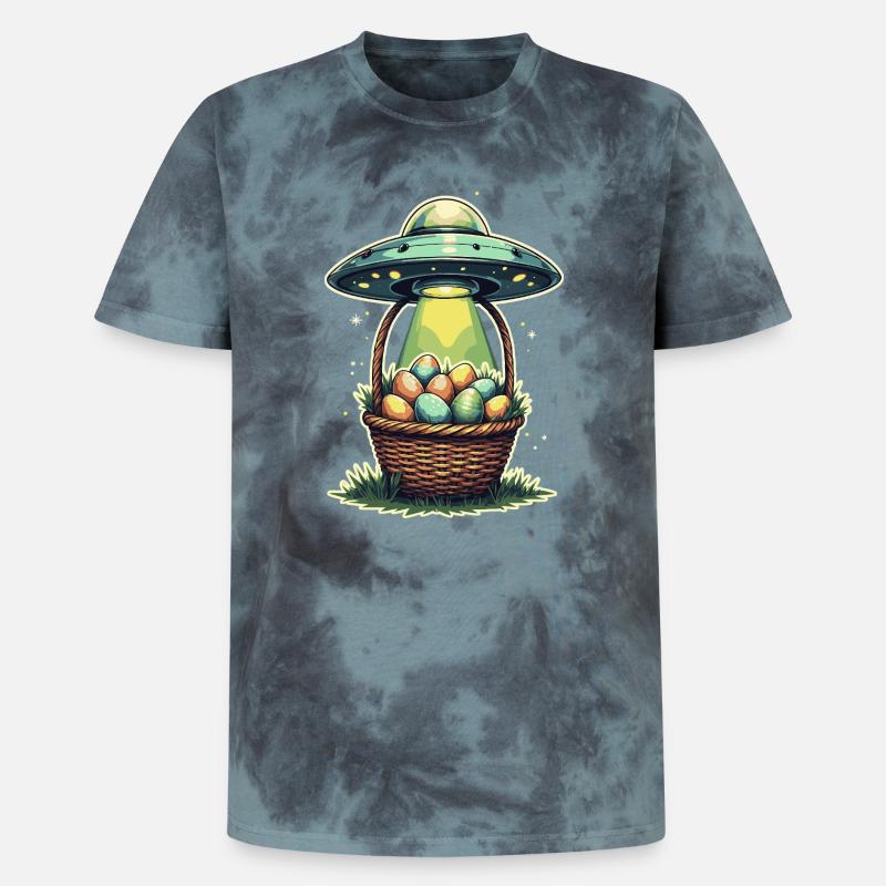 Alien Easter Egg Abduction Design - Unisex Premium Tie-Dye T-Shirt - Black/Blue
