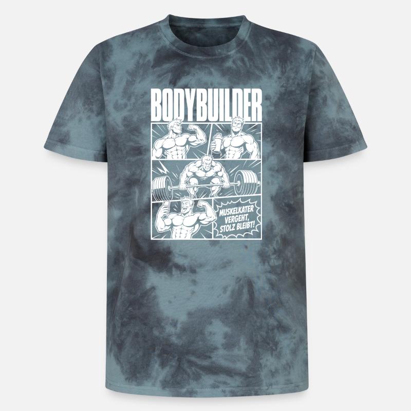 Bodybuilder Training Comic Stolz - Unisex Premium Tie Dye T-Shirt - Schwarz/Blau