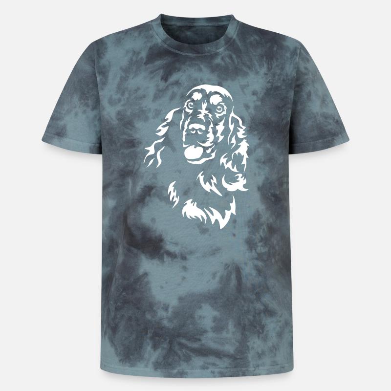 Cocker Spaniel Kopf "Black Edition" - Unisex Premium Tie Dye T-Shirt - Schwarz/Blau