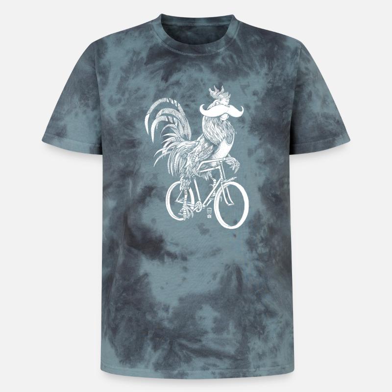 Rooster & Bicycles - white version - Unisex Premium Tie-Dye T-Shirt - Black/Blue