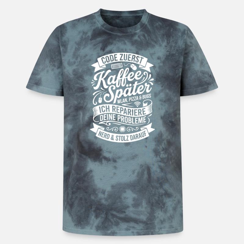 Code zuerst Kaffee Später - Unisex Premium Tie Dye T-Shirt - Schwarz/Blau