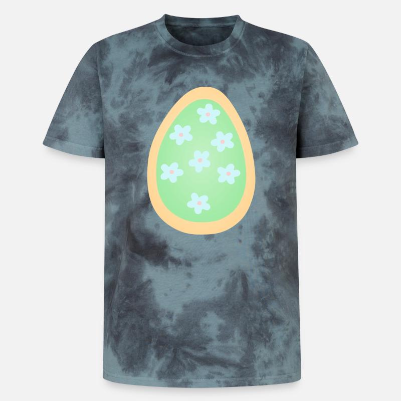 Pastel Floral Egg Pattern - Unisex Premium Tie-Dye T-Shirt - Black/Blue