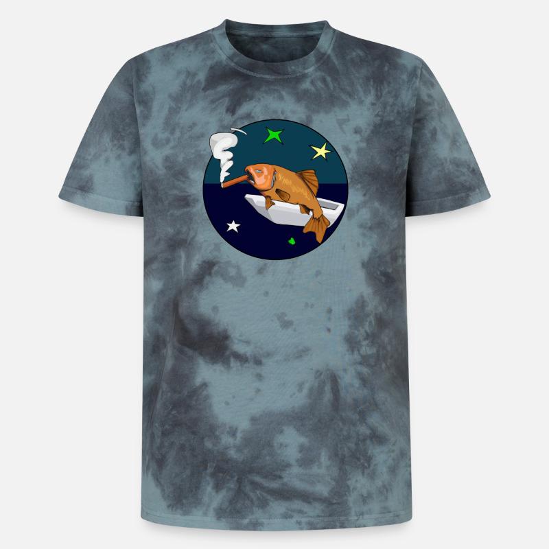 Poisson avec un cigare dans l’espace. - T-shirt tie-dye premium unisexe - noir/bleu