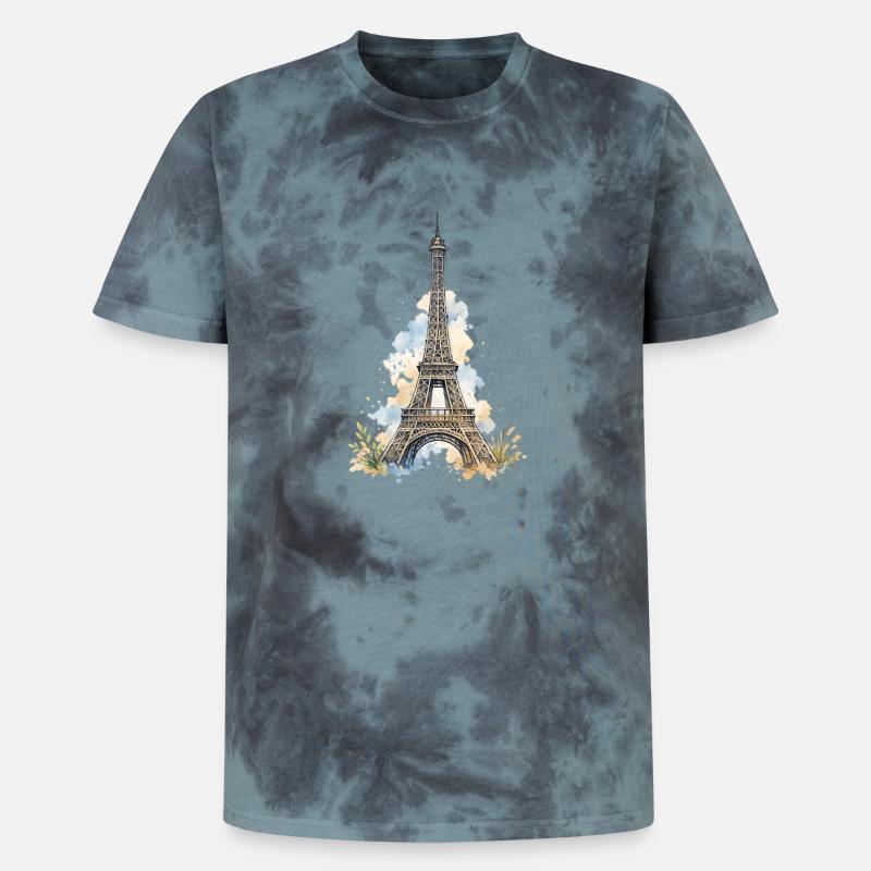 Wasserfarbe Eiffelturm Impression - Unisex Premium Tie Dye T-Shirt - Schwarz/Blau