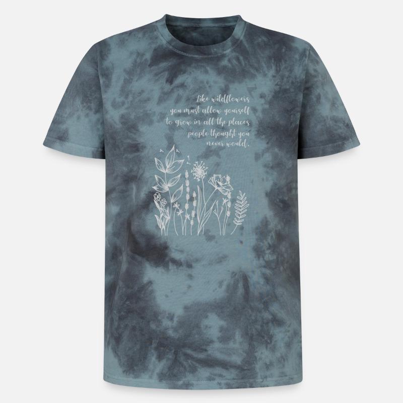 Citation « Comme les fleurs sauvages, permettez-vous de pousser » - T-shirt tie-dye premium unisexe - noir/bleu