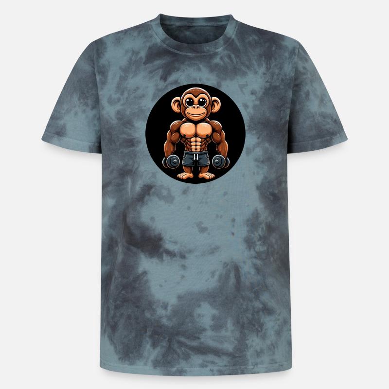 Affe Chimpanse Bodybuilder Training - Unisex Premium Tie Dye T-Shirt - Schwarz/Blau