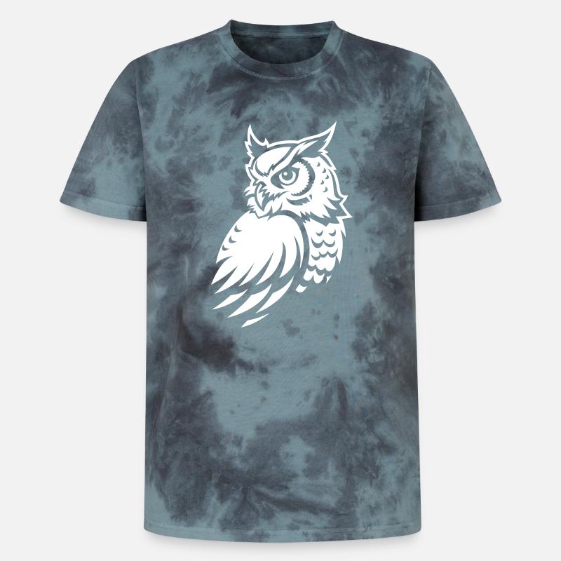 Wachsame Eule – Tattoo Silhouette - Unisex Premium Tie Dye T-Shirt - Schwarz/Blau