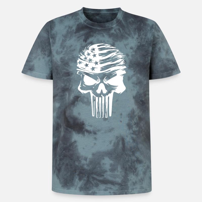 Conception graphique de crâne étoilé - T-shirt tie-dye premium unisexe - noir/bleu