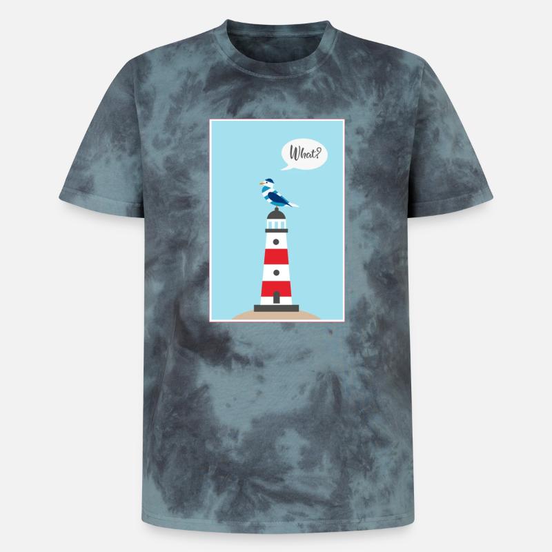 Leuchtturm - Möwe - Comic - Geschenk - Unisex Premium Tie Dye T-Shirt - Schwarz/Blau
