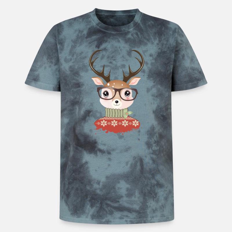 Hirsch mit Weihnachtspullover und Nerd Brille - Unisex Premium Tie Dye T-Shirt - Schwarz/Blau
