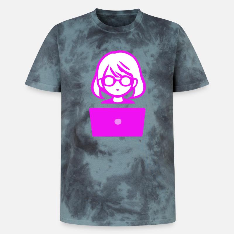 Woman with Computer Programmer Coder - Unisex Premium Tie-Dye T-Shirt - Black/Blue