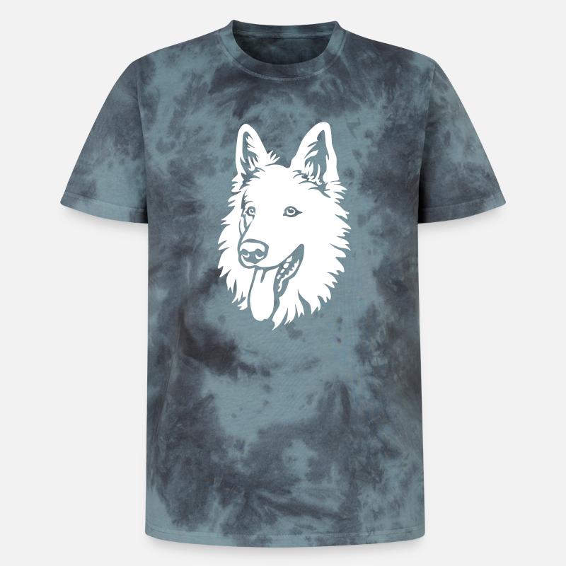 Schweizer Schäferhund Kopf "Black Edition" - Unisex Premium Tie Dye T-Shirt - Schwarz/Blau