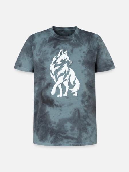 Wolfs Silhouette in Kontrast - Unisex Premium Tie Dye T-Shirt - Schwarz/Blau