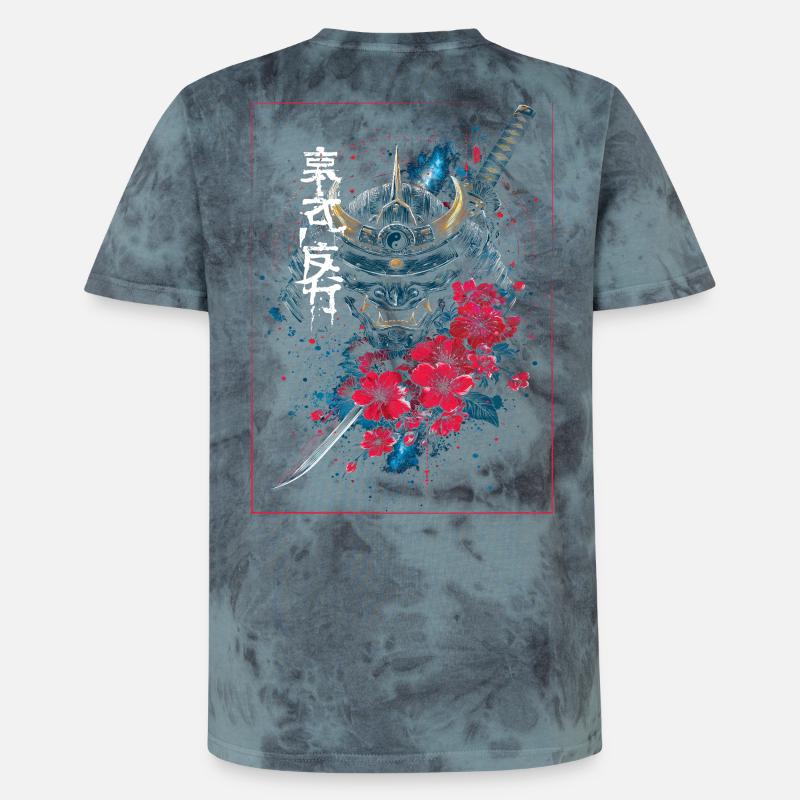 Oni - japanischer Dämon Samurai - Unisex Premium Tie Dye T-Shirt - Schwarz/Blau