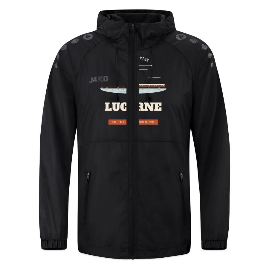 Lucerne-märke på en jako lightweight jacket flow, black