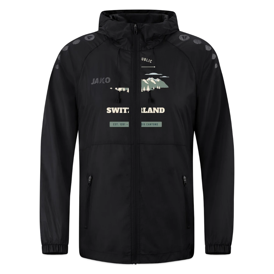 Switzerland badge on a jako lightweight jacket flow, black