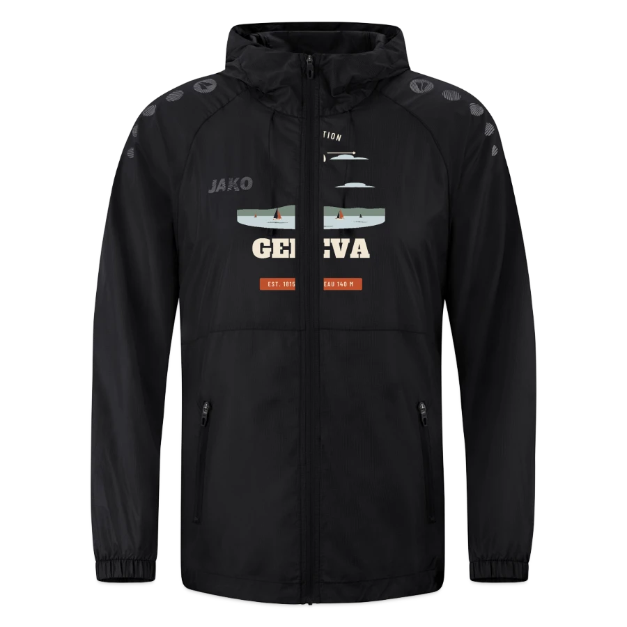 Geneva badge on a jako lightweight jacket flow, black