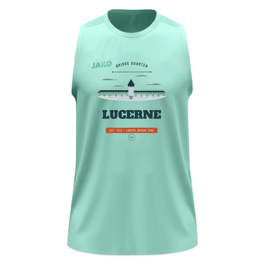 Lucerne badge on a jako tanktop light flow, mint