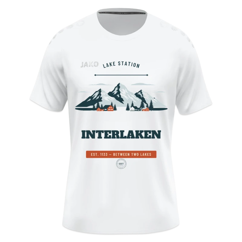 Interlaken badge on a jako kids t-shirt light flow
