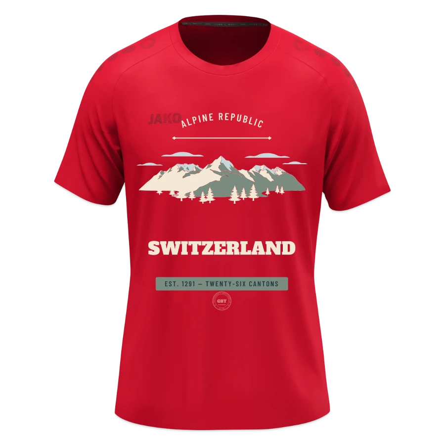 Switzerland badge on a jako kids t-shirt light flow, red