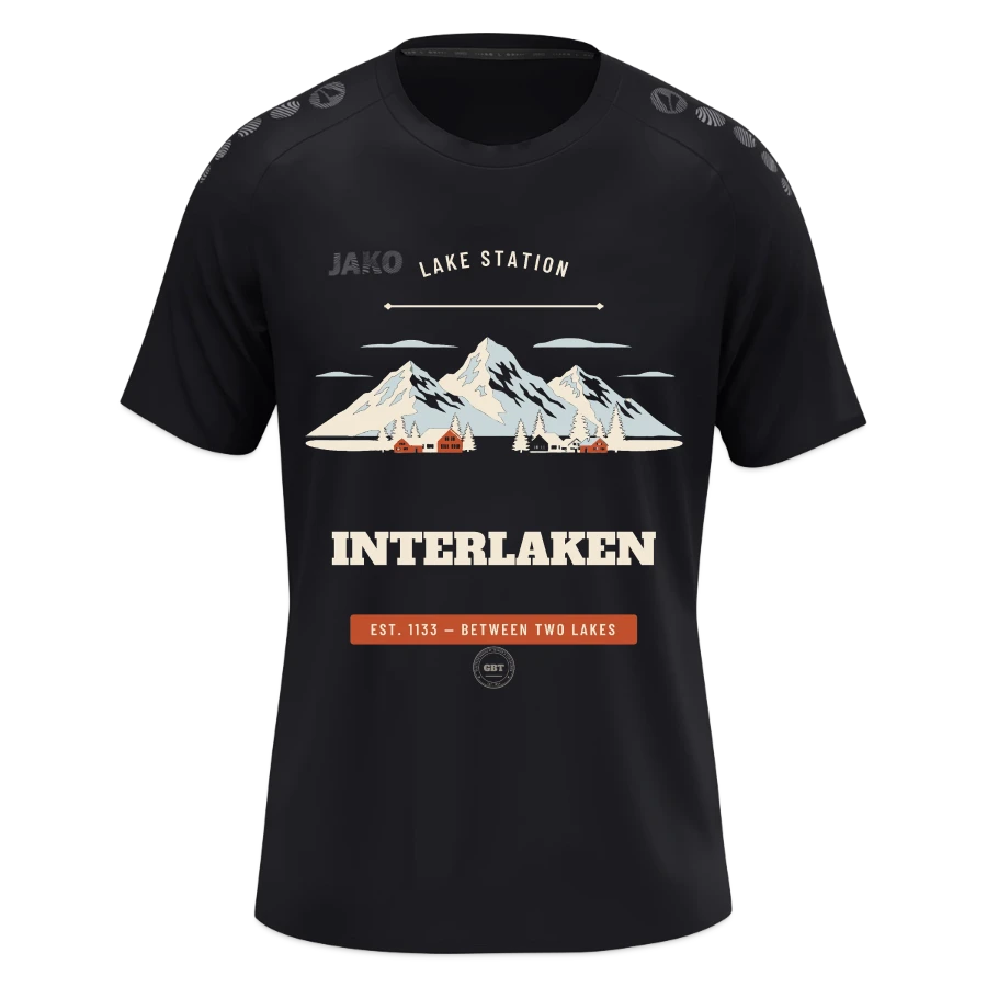 Interlaken badge on a jako kids t-shirt light flow, black
