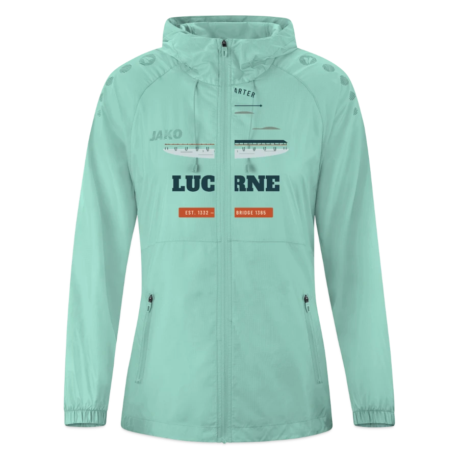 Lucerne badge on a jako women's lightweight jacket flow, mint