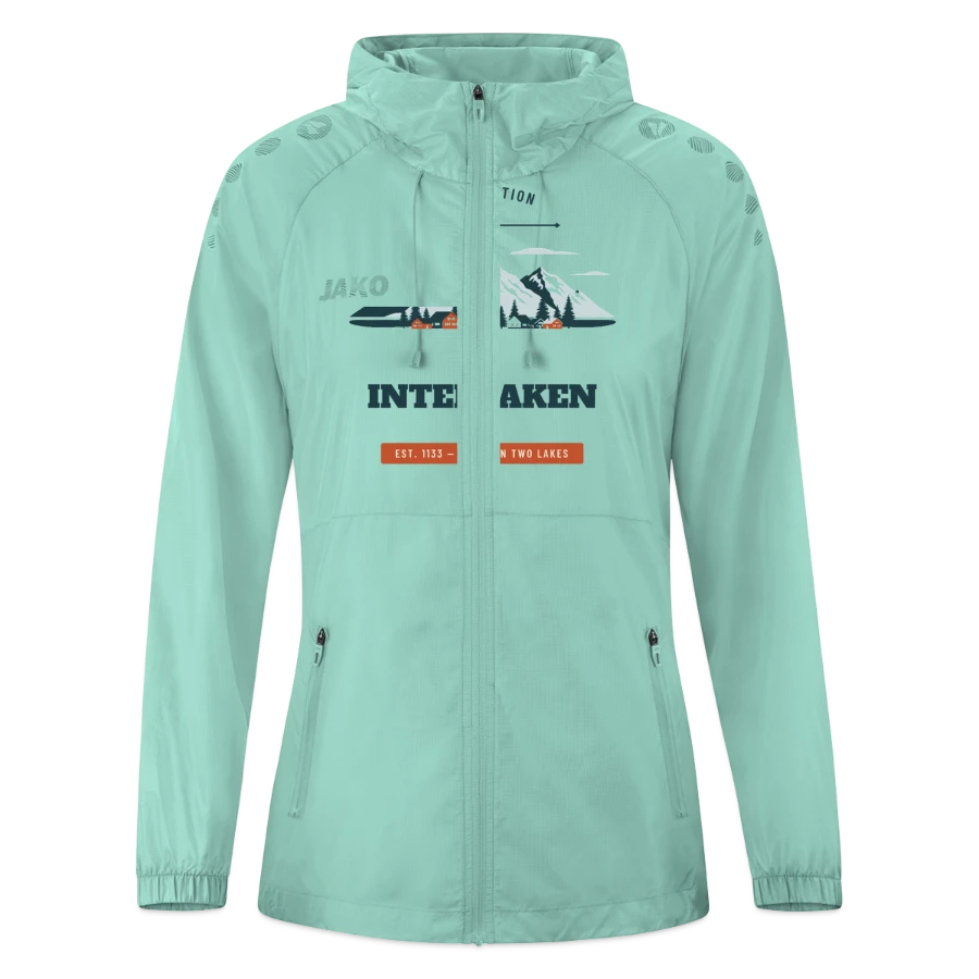 Interlaken badge on a jako women's lightweight jacket flow, mint
