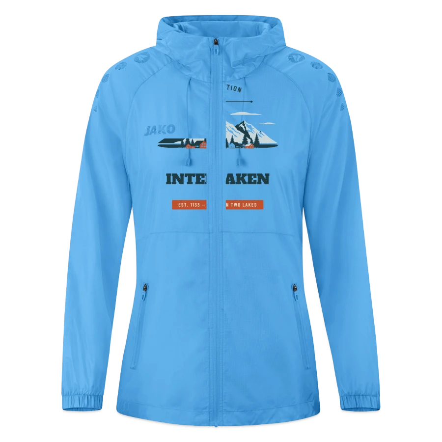 Interlaken badge on a jako women's lightweight jacket flow, sky blue