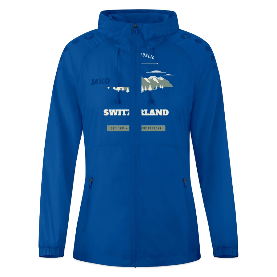 Switzerland badge on a jako women's lightweight jacket flow, deep royal