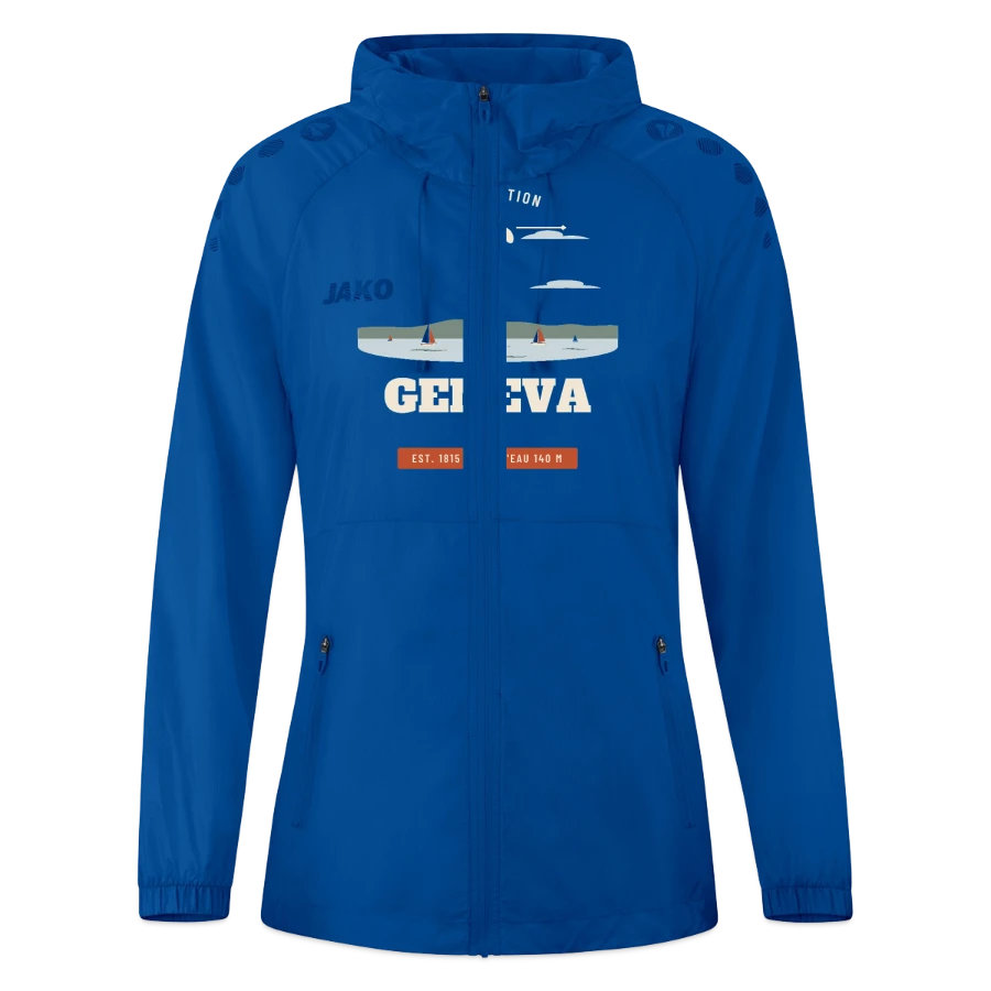 Geneva badge on a jako women's lightweight jacket flow, deep royal