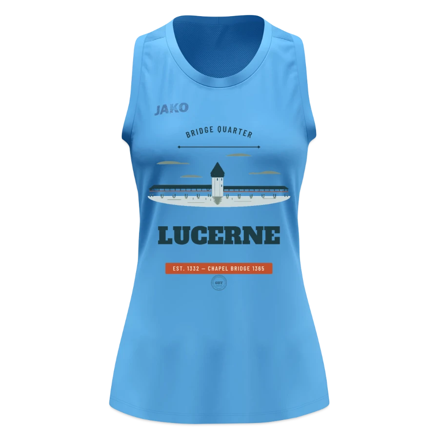 Lucerne badge on a jako women's tank top light flow, sky blue