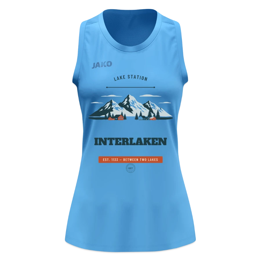 Interlaken badge on a jako women's tank top light flow, sky blue