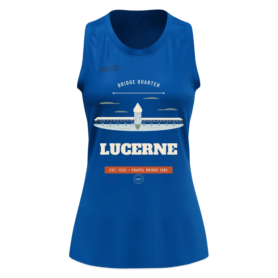Lucerne badge on a jako women's tank top light flow, deep royal