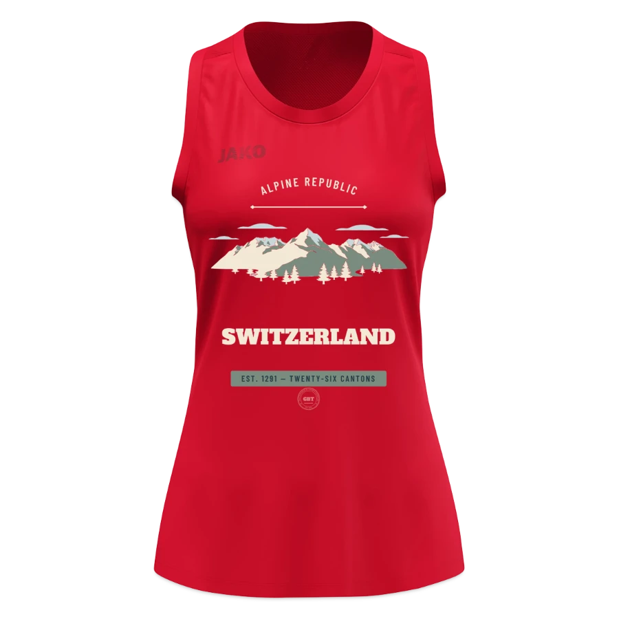 Switzerland badge on a jako women's tank top light flow, red
