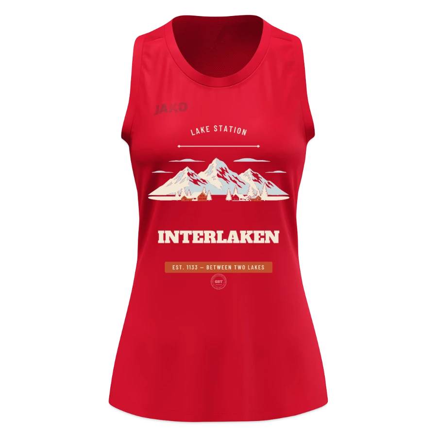 Interlaken badge on a jako women's tank top light flow, red